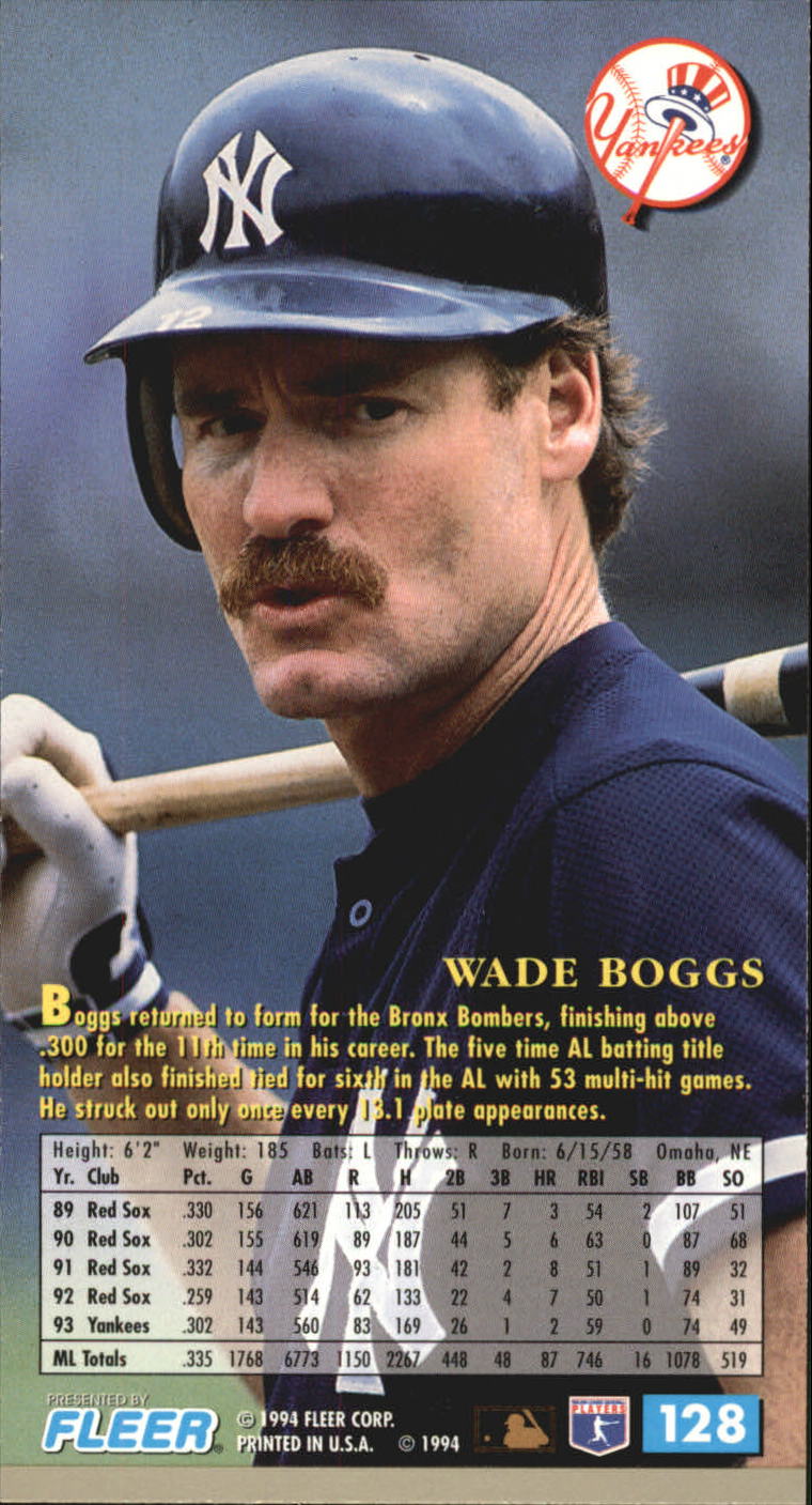 1994 Fleer Extra Bases #128 Wade Boggs back image