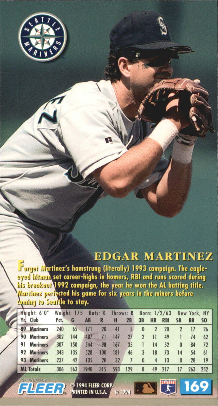 1994 Fleer Extra Bases #169 Edgar Martinez back image