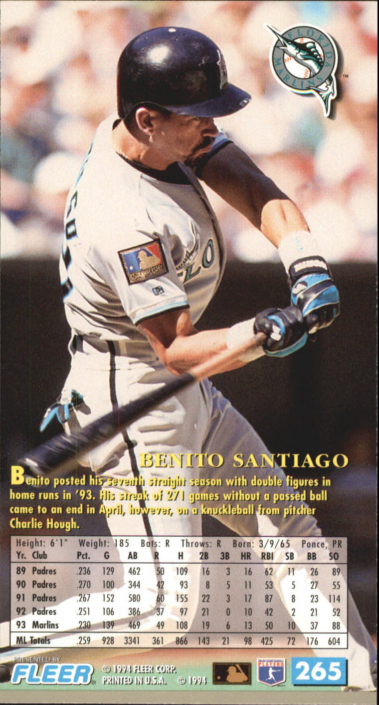 1994 Fleer Extra Bases #265 Benito Santiago back image