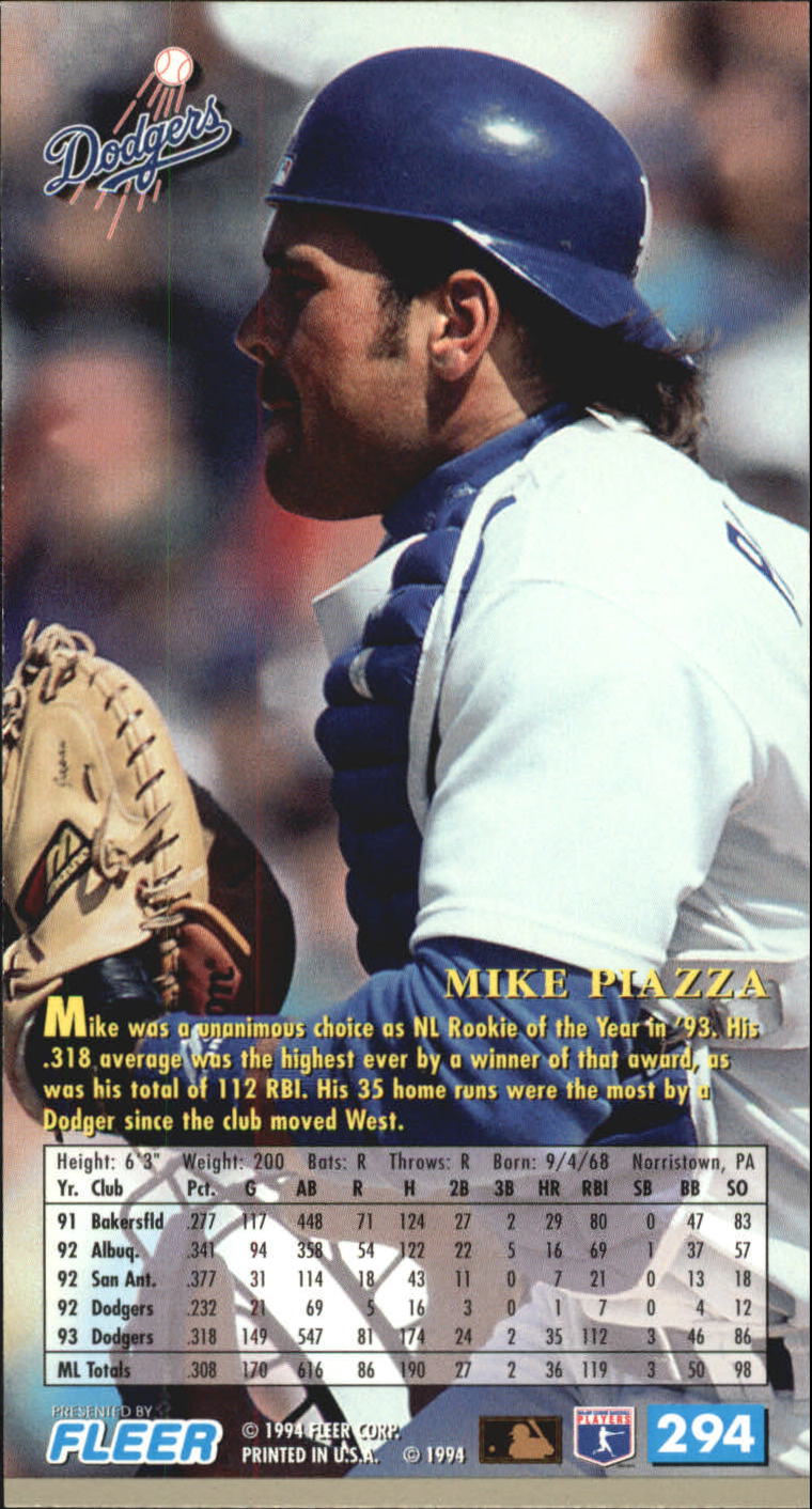 1994 Fleer Extra Bases #294 Mike Piazza back image