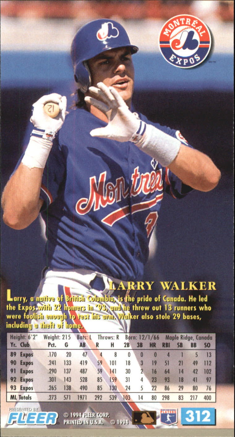 1994 Fleer Extra Bases #312 Larry Walker back image