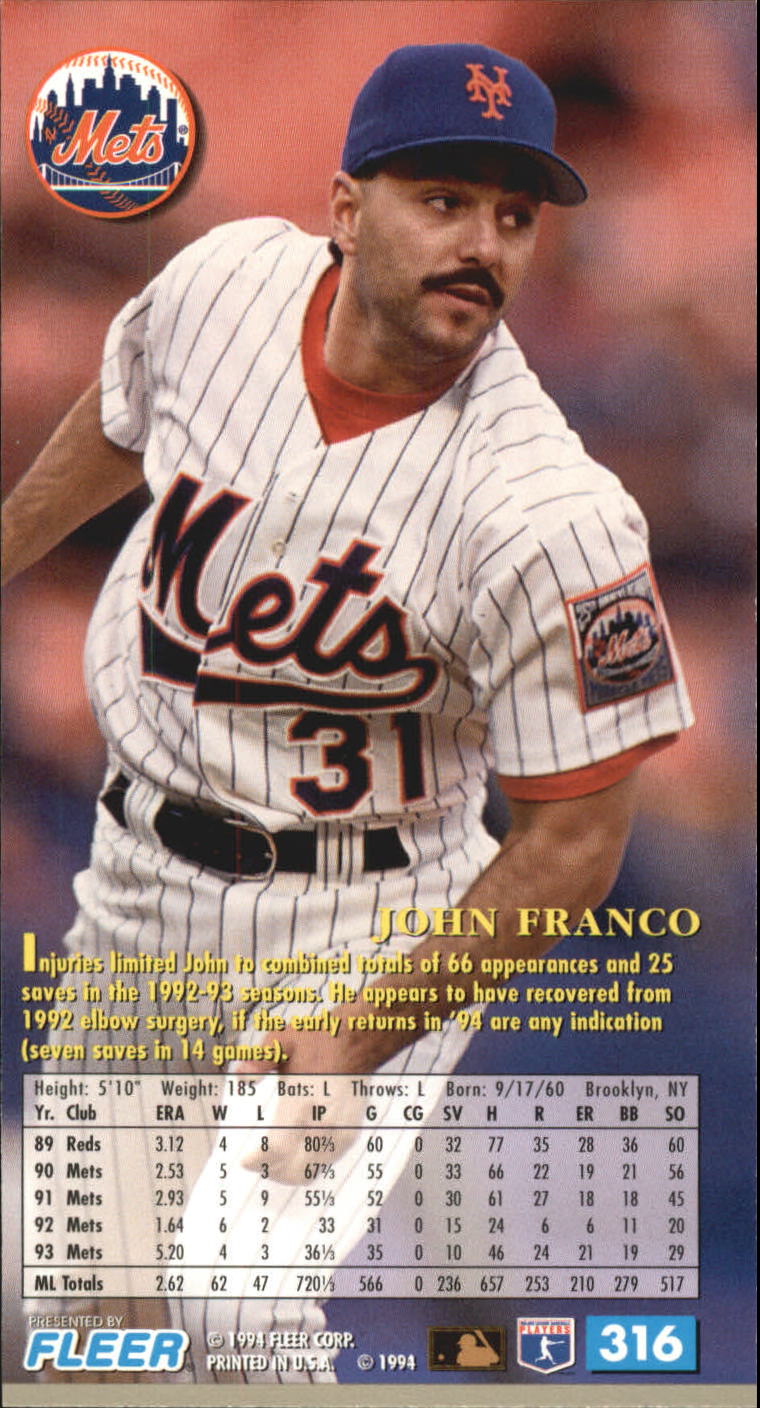 1994 Fleer Extra Bases #316 John Franco back image