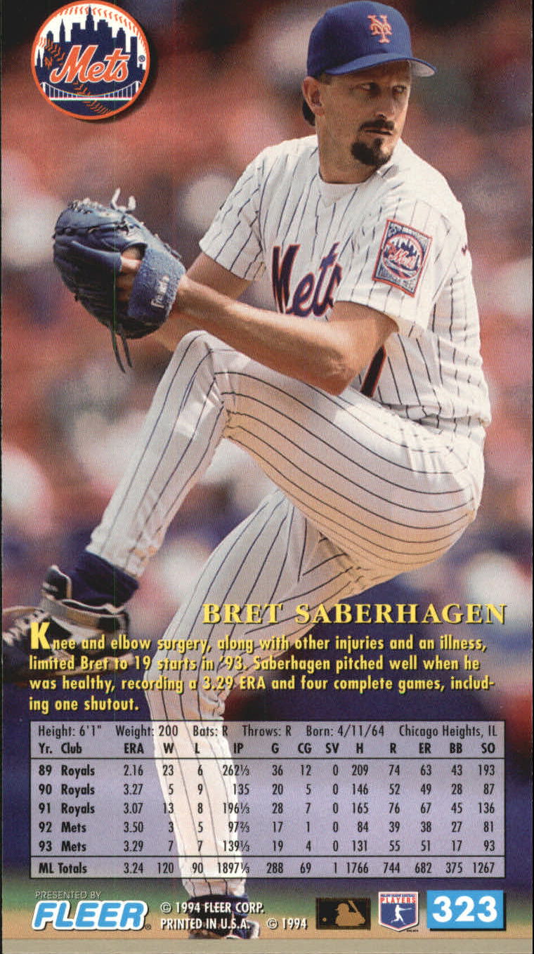 1994 Fleer Extra Bases #323 Bret Saberhagen back image