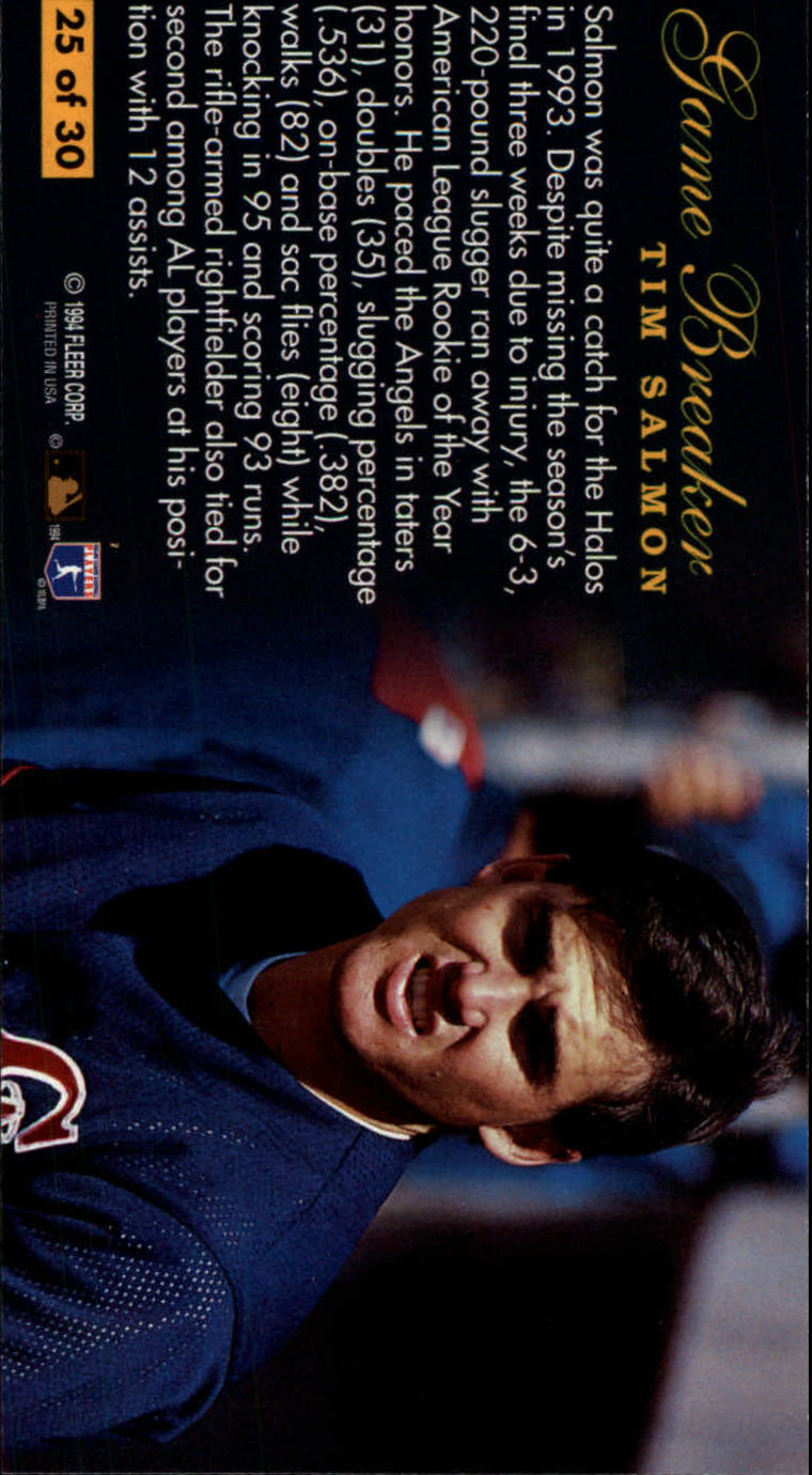 1994 Fleer Extra Bases Game Breakers #25 Tim Salmon back image