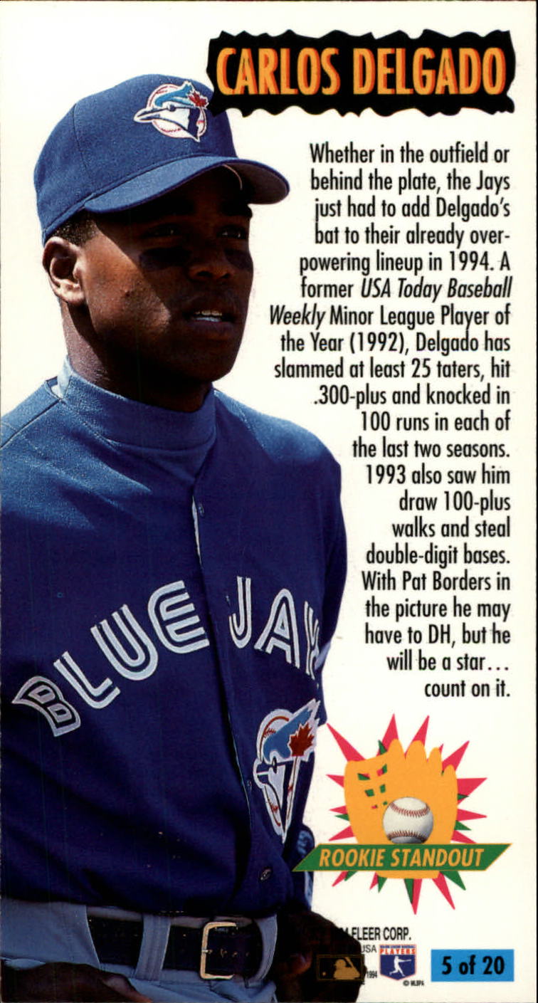 1994 Fleer Extra Bases Rookie Standouts #5 Carlos Delgado back image