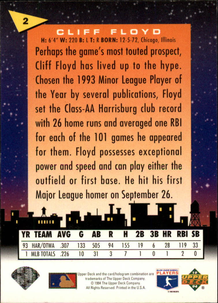 1994 Fun Pack #2 Cliff Floyd back image