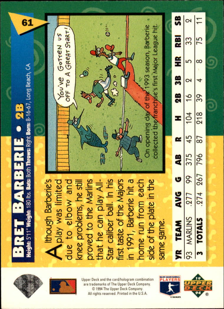 1994 Fun Pack #61 Bret Barberie back image
