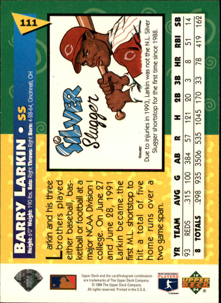 1994 Fun Pack #111 Barry Larkin back image