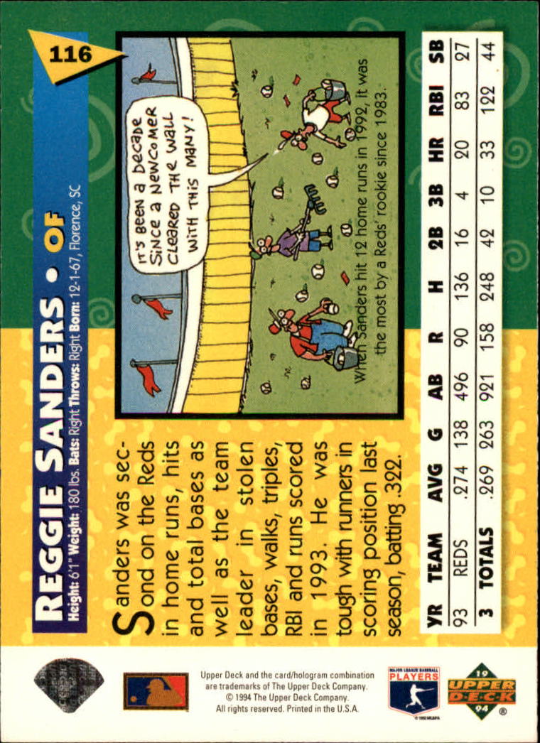 1994 Fun Pack #116 Reggie Sanders back image