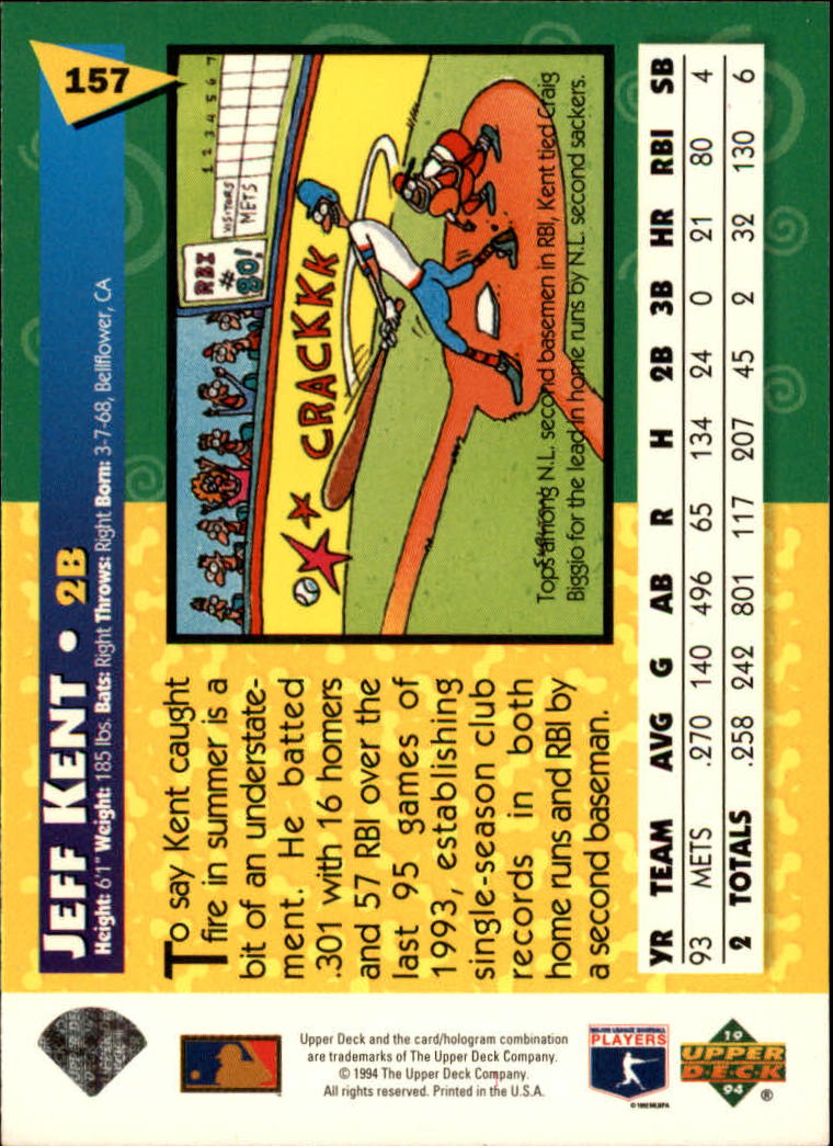 1994 Fun Pack #157 Jeff Kent back image