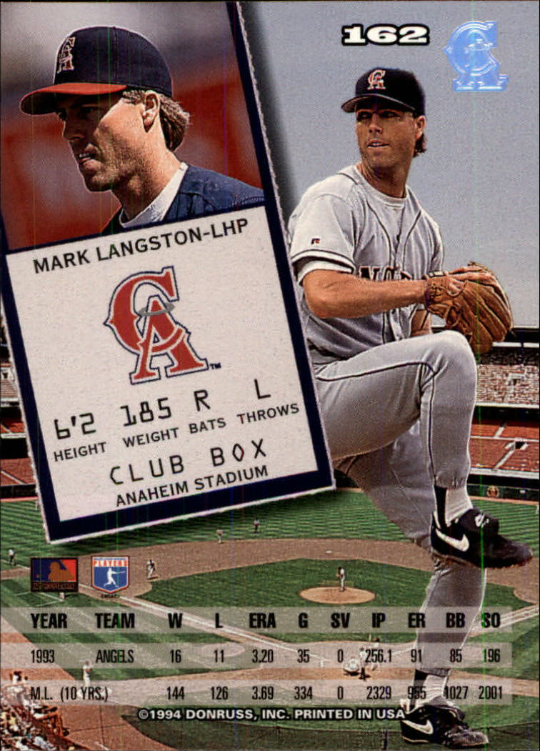 1994 Leaf #162 Mark Langston back image