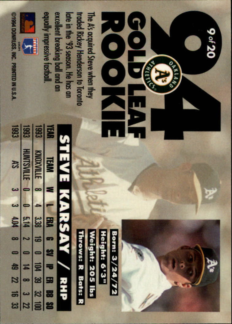 1994 Leaf Baseball "Gold Rookies" Insert Cards - Picture 15 of 35