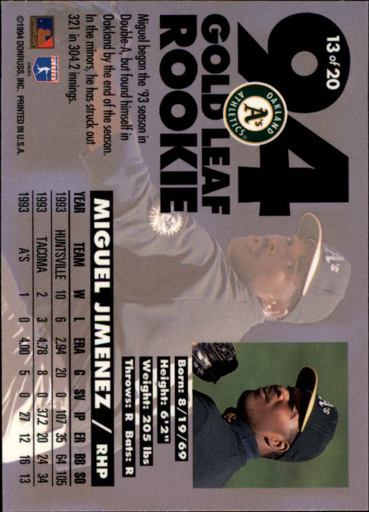 1994 Leaf Baseball "Gold Rookies" Insert Cards - Picture 21 of 35