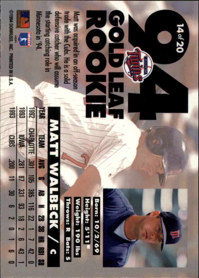 1994 Leaf Baseball "Gold Rookies" Insert Cards - Picture 23 of 35