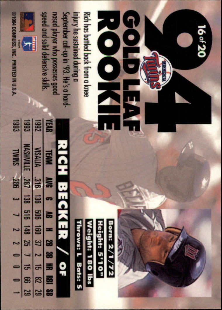 1994 Leaf Baseball "Gold Rookies" Insert Cards - Picture 27 of 35