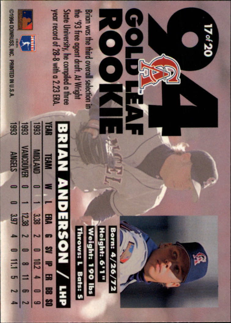 1994 Leaf Baseball "Gold Rookies" Insert Cards - Picture 29 of 35