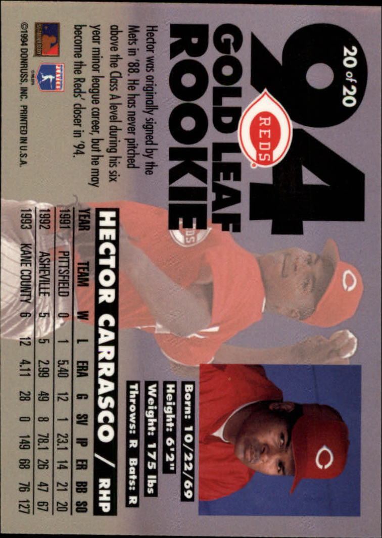 1994 Leaf Baseball "Gold Rookies" Insert Cards - Picture 35 of 35