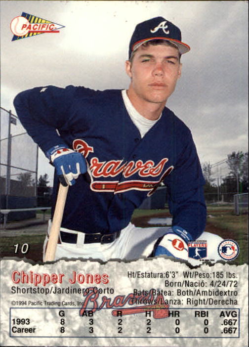 1994 Pacific #10 Chipper Jones back image