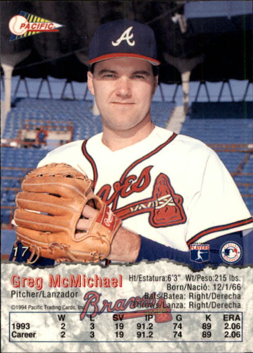 1994 Pacific #17 Greg McMichael back image