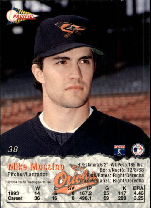 1994 Pacific #38 Mike Mussina back image