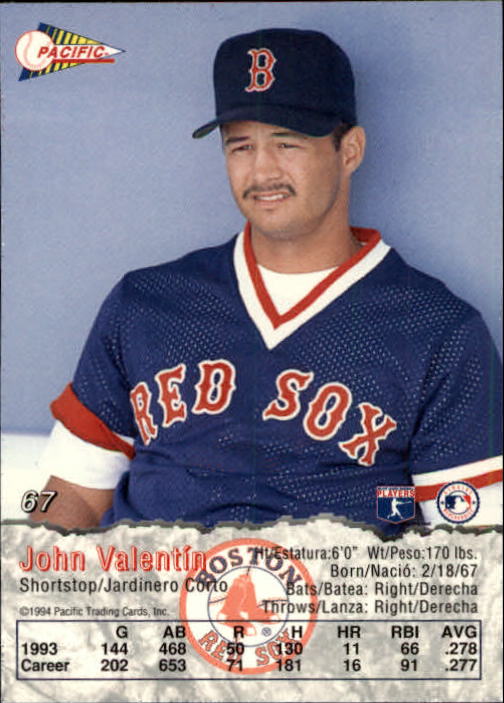 1994 Pacific #67 John Valentin back image