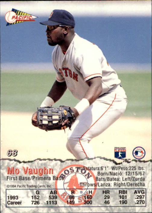 1994 Pacific #68 Mo Vaughn back image