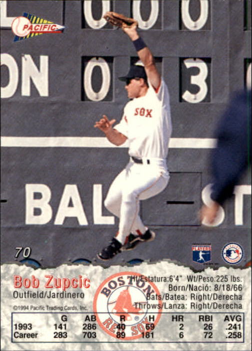 1994 Pacific #70 Bob Zupcic back image