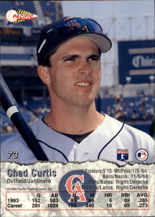 1994 Pacific #73 Chad Curtis back image