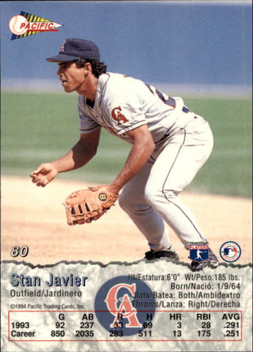 1994 Pacific #80 Stan Javier back image