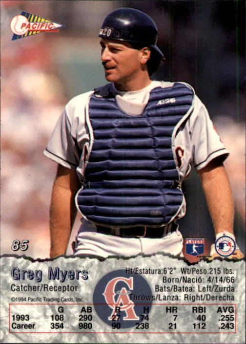 1994 Pacific #85 Greg Myers back image