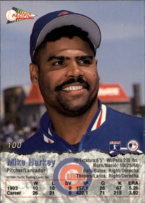 1994 Pacific #100 Mike Harkey back image