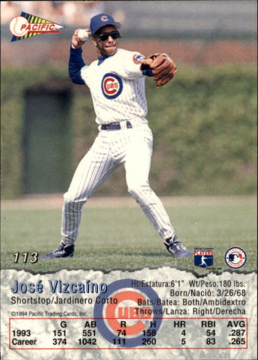 1994 Pacific #113 Jose Vizcaino back image