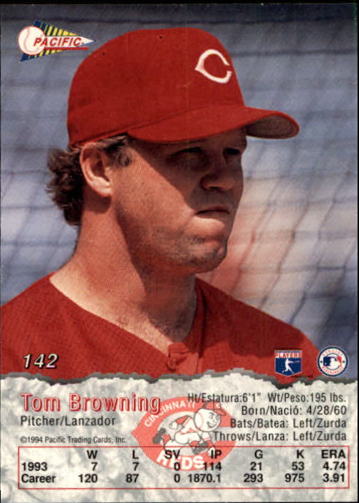 1994 Pacific #142 Tom Browning back image