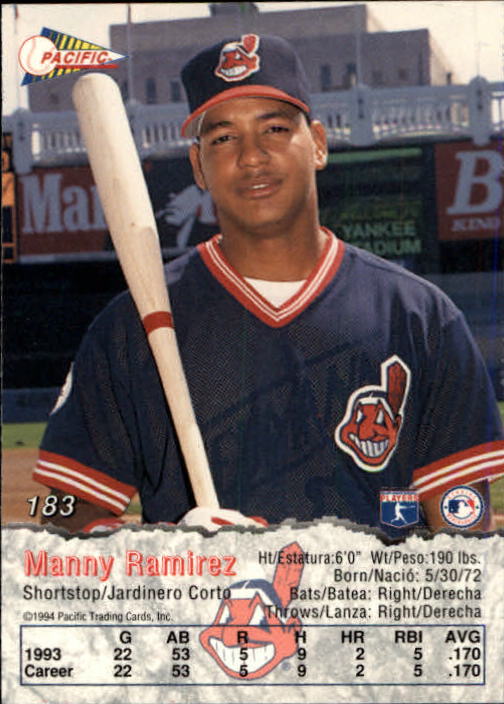 1994 Pacific #183 Manny Ramirez back image
