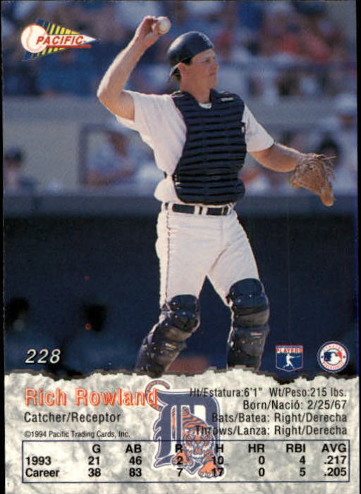 1994 Pacific #228 Rich Rowland back image