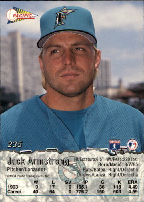 1994 Pacific #235 Jack Armstrong back image