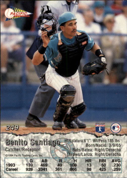 1994 Pacific #249 Benito Santiago back image