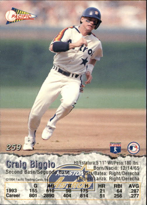 1994 Pacific #259 Craig Biggio back image