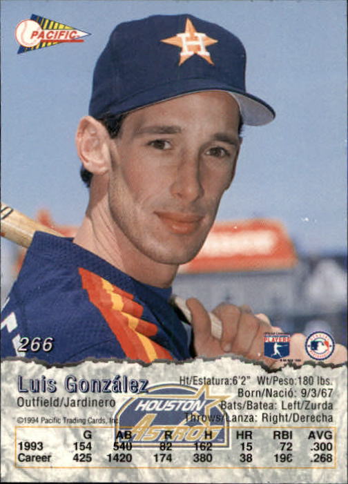1994 Pacific #266 Luis Gonzalez back image