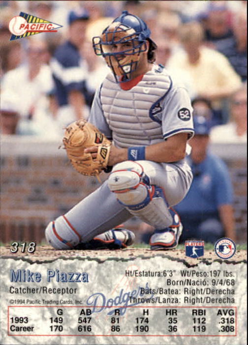 1994 Pacific #318 Mike Piazza back image