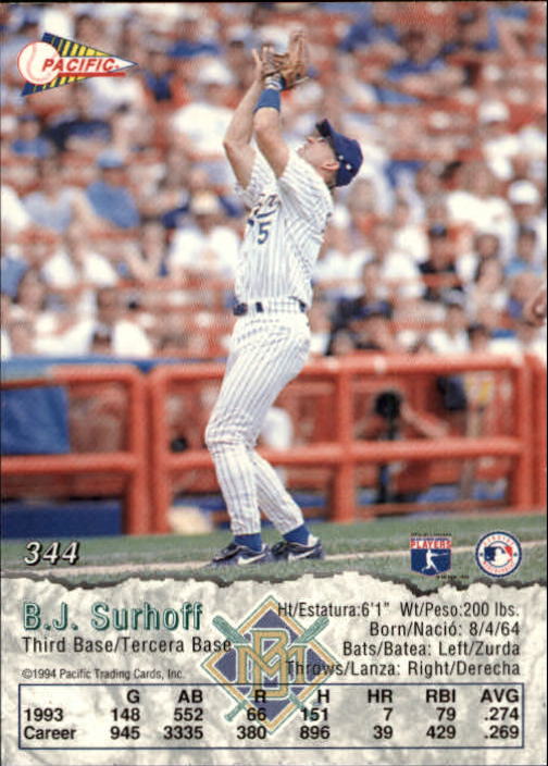B3005- 1994 Pacific Baseball #s 249-498 +Rookies -You Pick- 15+ FREE US SHIP - Picture 143 of 379