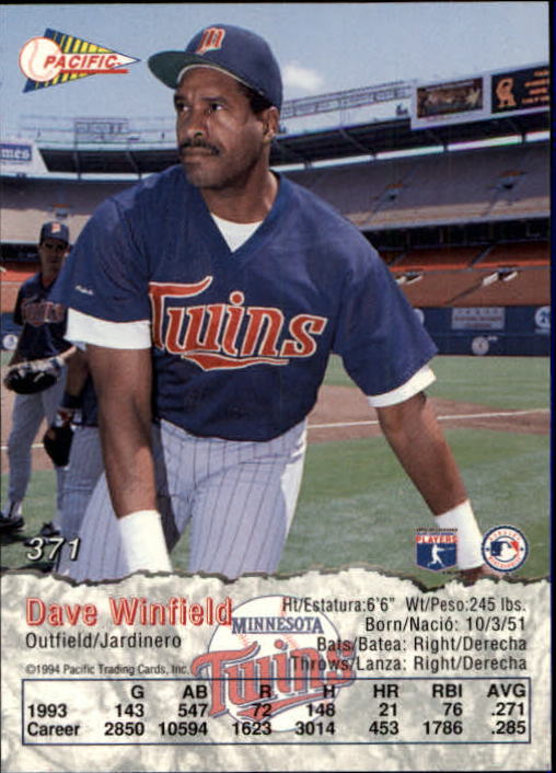 1994 Pacific #371 Dave Winfield back image