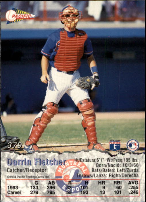 1994 Pacific #379 Darrin Fletcher back image
