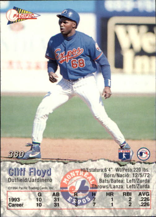 1994 Pacific #380 Cliff Floyd back image
