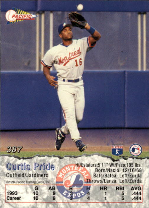 1994 Pacific #387 Curtis Pride RC back image