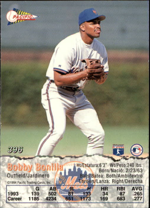 1994 Pacific #396 Bobby Bonilla back image