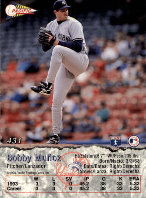 1994 Pacific #431 Bobby Munoz back image