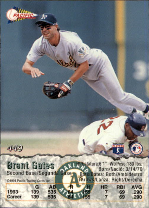 1994 Pacific #449 Brent Gates back image