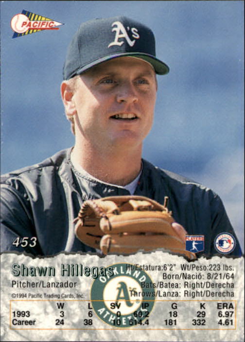 1994 Pacific #453 Shawn Hillegas back image