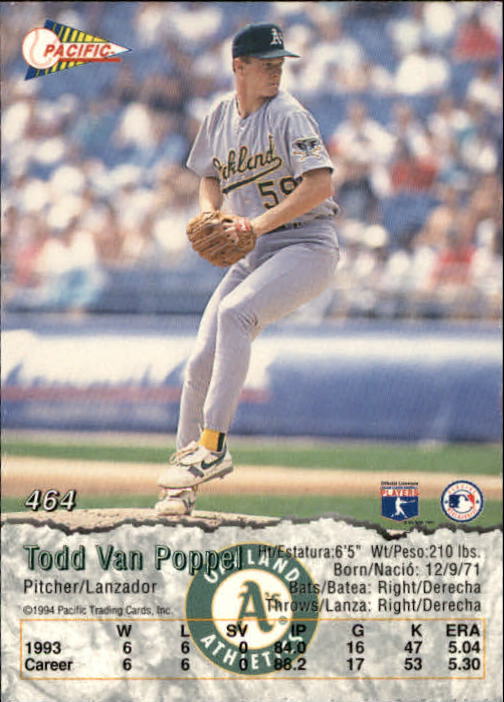 1994 Pacific #464 Todd Van Poppel back image